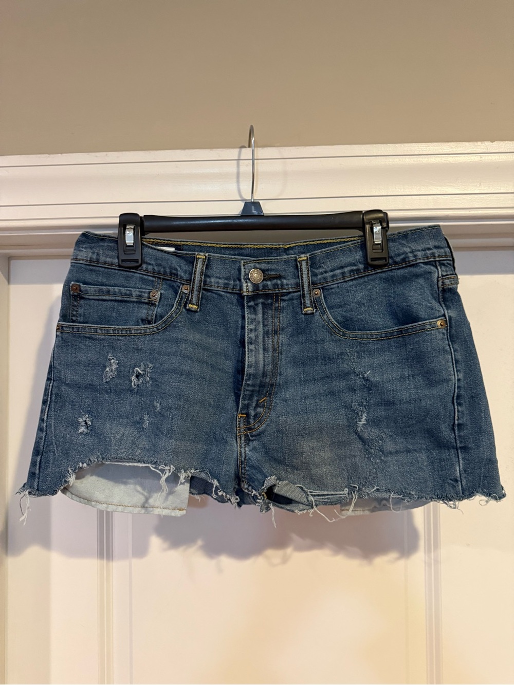 Levi's 511 Medium Blue Distressed Denim Shorts Pre-loved